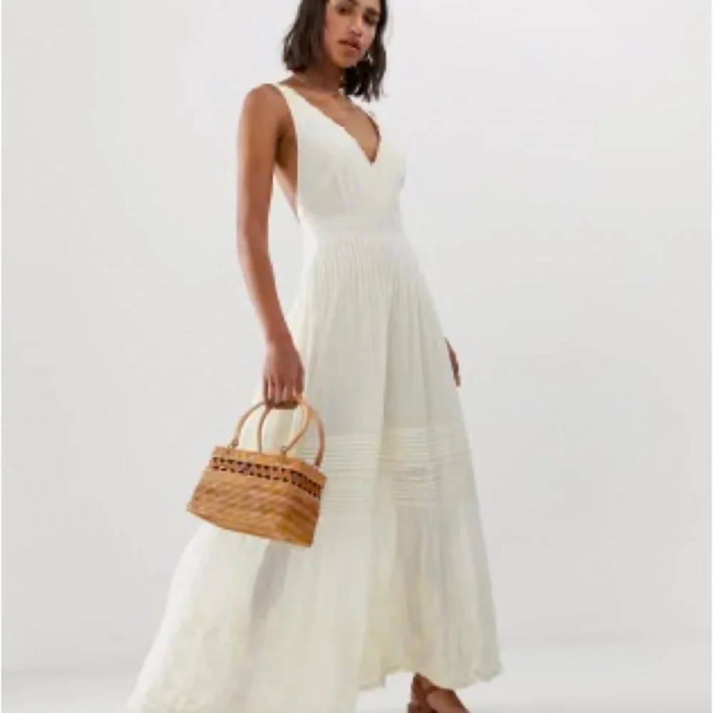 Free People Cream Pleated V-Neck Maxi Jumpsuit